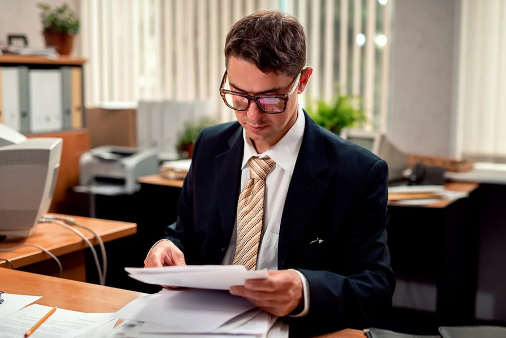 Businessman reading document