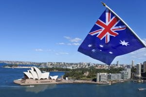 Australian flag near Sydney Opera House